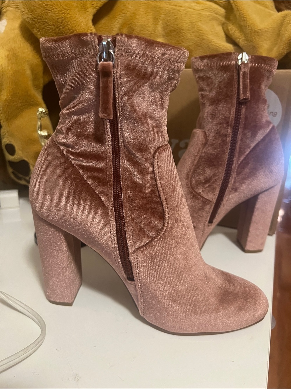 Steve Madden Rose Velvet High Block Heel Ankle Boots